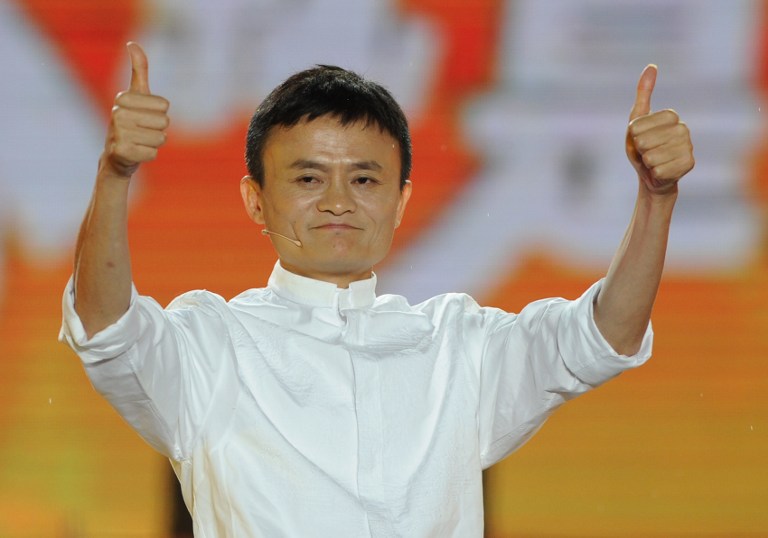 Alibaba founder Jack Ma gives a thumbs up after speaking at an event to mark the 10th anniversary of China's most popular online shopping destination Taobao Marketplace in Hangzhou on May 10, 2013. u00e2u20acu201d  AFP pic