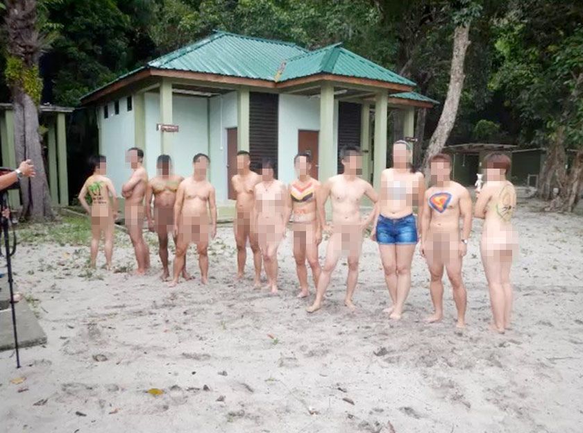A screen capture of the video showing a group of so-called 'naturists' participating in the 'Malaysia-International Nude Sports Games 2014 Extravaganza' in Penang.
