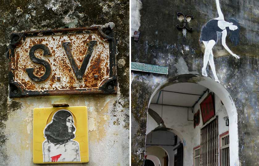 Art is around every corner in George Town (left). Street photography is about capturing everyday scenes and fleeting moments (right).