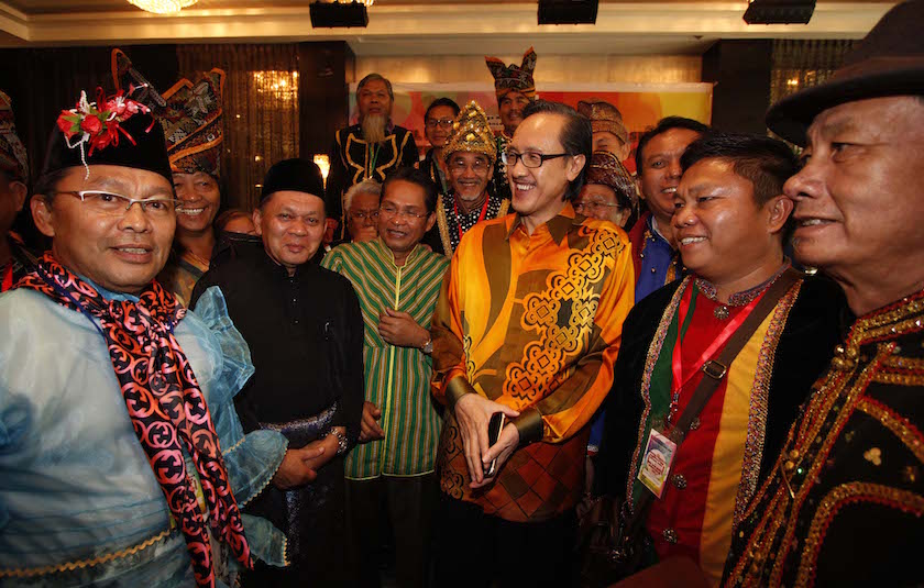 Sabahu00e2u20acu2122s Tourism, Culture and Environment Minister Datuk Masidi Manjun with participants of the Sabah Ethnic and Sub-Ethnic Listing and Classification Workshop in Kota Kinabalu February 13, 2015.