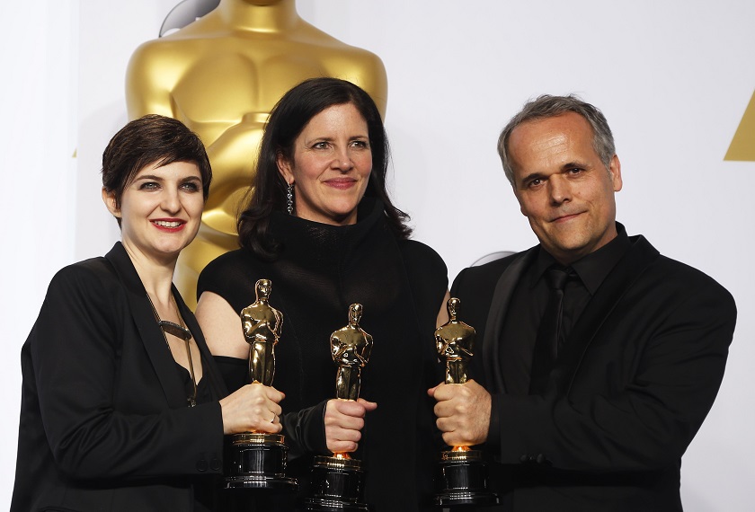 Winners of Best Documentary Feature (from left) Dirk Wilutsky, Laura Poitras, and Mathilde Bonnefoy stand with their awards for their work in u00e2u20acu02dcCitizenfouru00e2u20acu2122 during the 87th Academy Awards in Hollywood, California, February 23, 2015. u00e2u20acu201d Reuters pic  