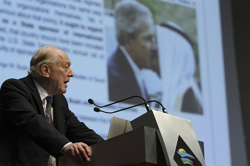 Dr Michel Chossudovsky speaks at the International Conference on ‘New World Order’ organised by the Perdana Global Peace Foundation at the Putrajaya International Convention Centre, March 9, 2015.&nbsp;—&nbsp;Picture by Yusof Mat Isa