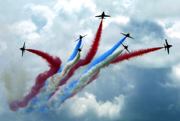 The British Royal Air Force Red Arrows squadron display their acrobatic maneuvers at the Langkawi International Maritime and Aerospace (LIMA) exhibition in Langkawi 30 September 2003.u00c2u00a0u00e2u20acu201d AFP pic