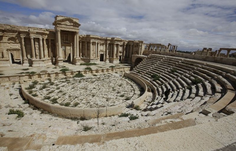 A file picture taken on March 14, 2014 shows a partial view of the theatre at the ancient oasis city of Palmyra, 215 kilometres northeast of Damascus. u00e2u20acu2022 AFP pic