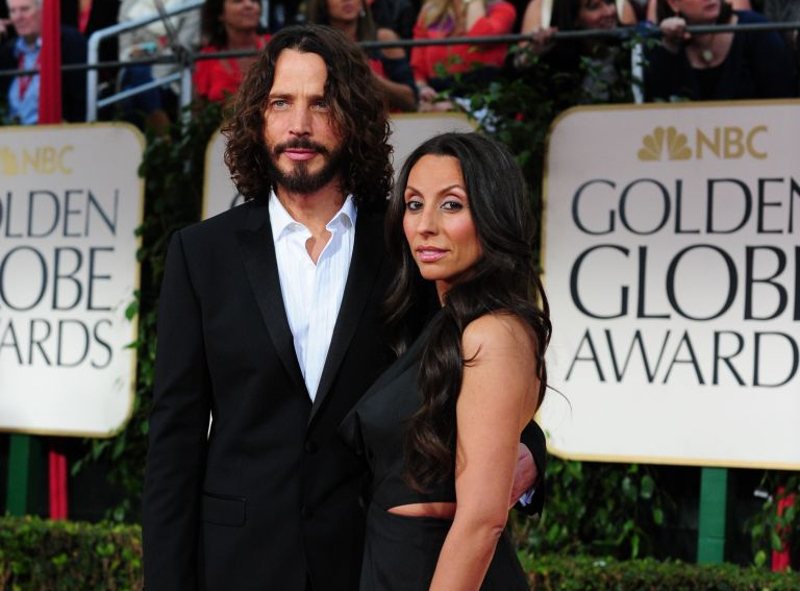 Musician Chris Cornell (left) and wife Vicky Karayiannis at the Golden Globe Awards. u00e2u20acu201d AFP pic