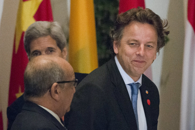Netherlands' Foreign Minister Bert Koenders (right) walks past US Secretary of State John Kerry after arriving to the Global Counterterrorism Forum at the Palace Hotel in New York, September 27, 2015. u00e2u20acu201d Reuters pic