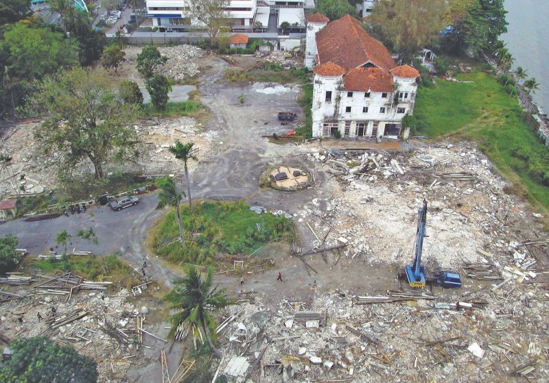 An aerial view of the iconic Runnymede Hotel shows rubble of the structures that were torn down. u00e2u20acu2022 Malay Mail pic