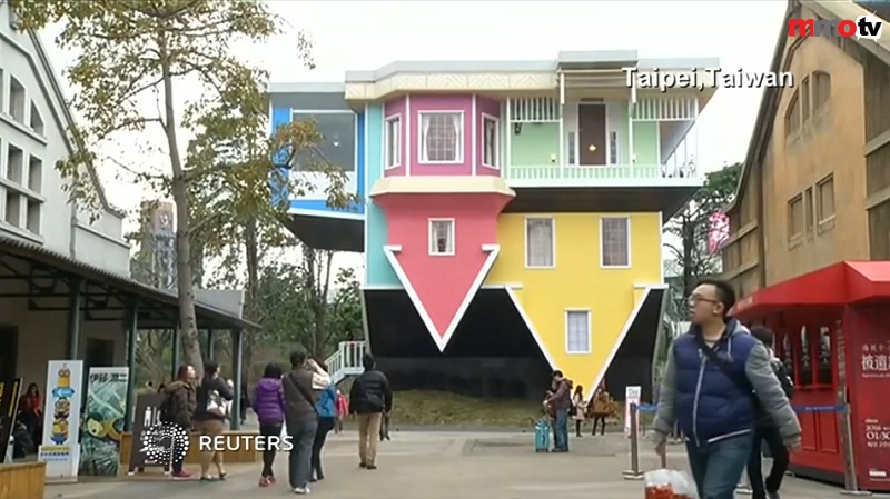 This screenshot taken from the Reutersu00e2u20acu2122 video shows the outer view of the upside-down house in Taipei. u00e2u20acu201d Reuters pic