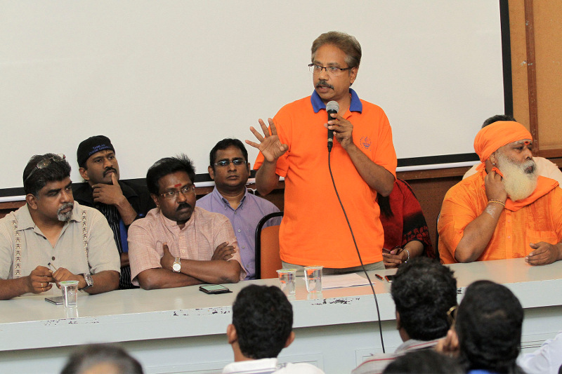 Hindraf national chairman P Waytha Moorthy speaking at a forum, April 17, 2016, that called on the government to ban Dr Zakir Naik from Malaysia. u00e2u20acu201d Picture by Yusof Mat Isa