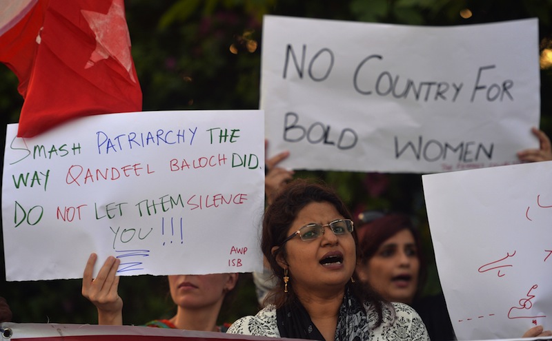 Pakistani civil society activists carry placards during a protest in Islamabad on July 18, 2016 against the murder of social media celebrity Qandeel Baloch by her own brother. u00e2u20acu201du00c2u00a0AFP pic