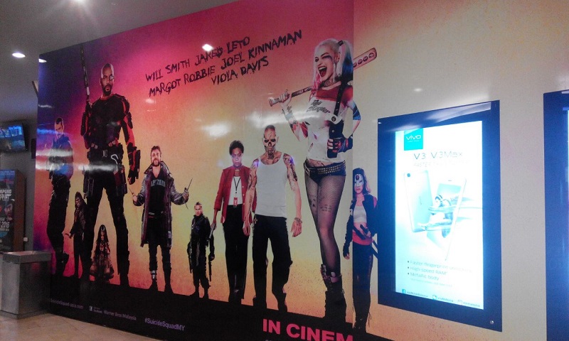 A cardboard poster of 'Suicide Squad' displayed at the TGV cineplex in KLCC shows the characters in their original outfits, August 4, 2016. 