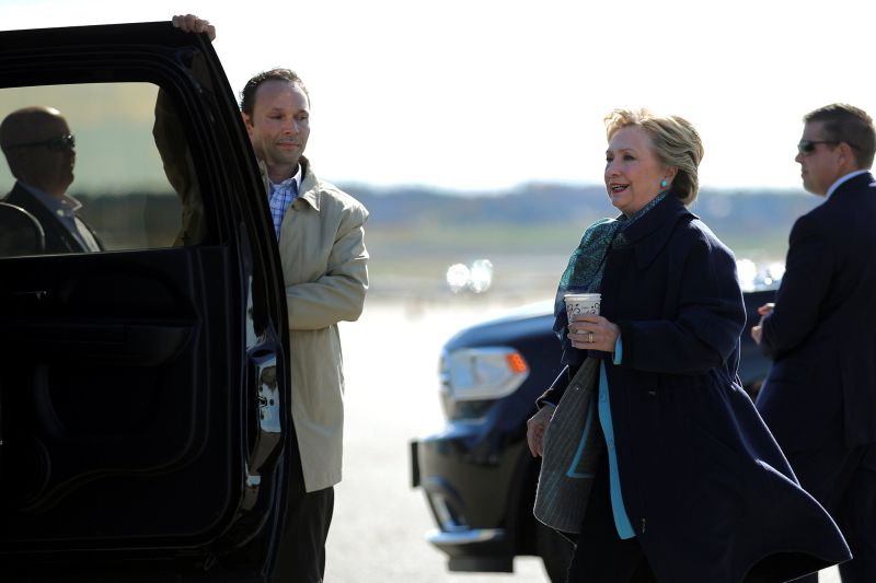 Hillary Clinton arrives at Manchester-Boston regional airport in Manchester, New Hampshire.