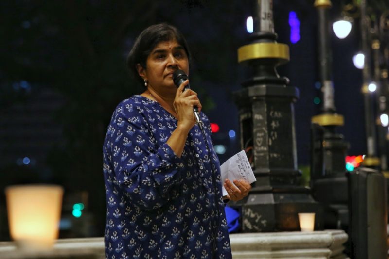 Datuk Ambiga Sreenevasan, president of National Human Rights Society (Hakam) at the solidarity vigil by civil societies over four abduction victims over the last four months in Dataran Merdeka, Kuala Lumpur,  April 8, 2017. u00e2u20acu2022 Picture by Saw Siow Feng