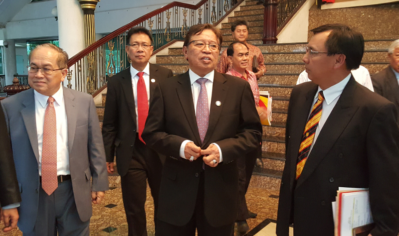 Sarawak Chief Minister Datuk Amar Abang Johari Openg (centre) says hopefully the abolition of the cabotage policy will help reduce costs of consumer goods in Sarawak May 7, 2017. u00e2u20acu201d Picture by Sulok Tawie