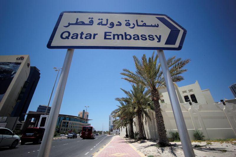 A sign indicating a route to Qatar embassy is seen in Manama, Bahrain, June 5, 2017. u00e2u20acu201d Reuters pic