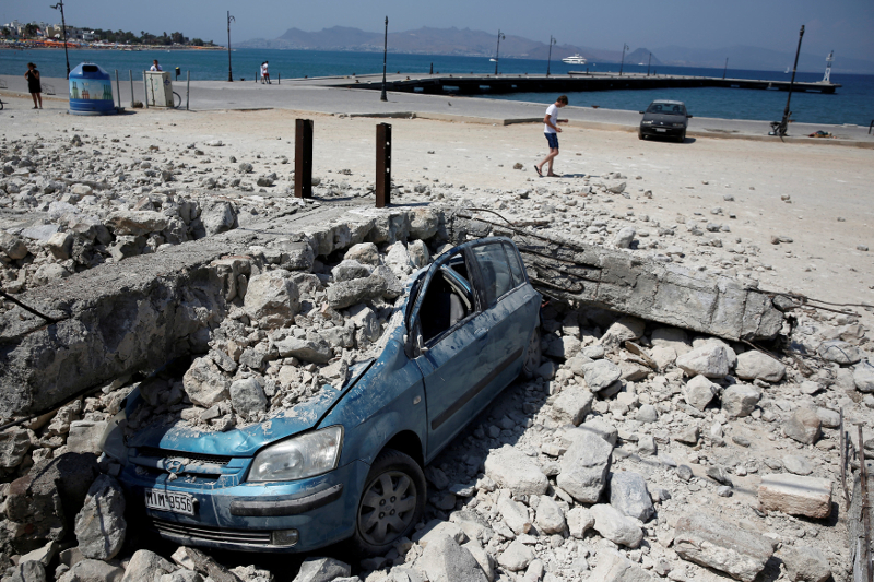 A car is seen under the debris of a collapsed building, after an earthquake off the island of Kos July 21, 2017. u00e2u20acu201d Reuters pic