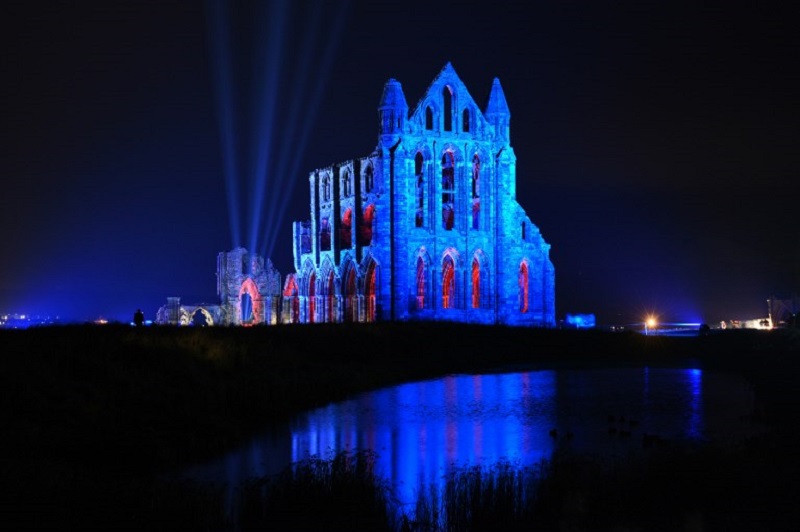 This file photo taken on October 30, 2015 shows a coloured light display illuminating the Whitby Abbey in Whitby, northern England. u00e2u20acu201d AFP pic