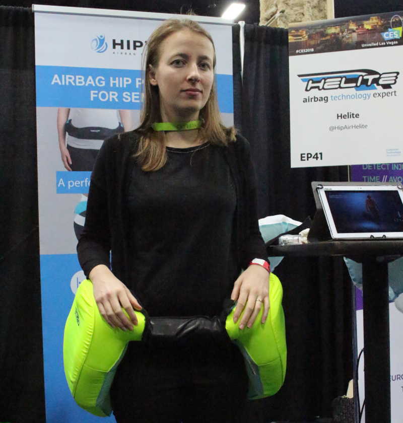 France-based company Helite was at the Consumer Electronics Show this week in Las Vegas, demonstrating hip airbags that inflate when a wearer falls. u00e2u20acu201d AFP pic