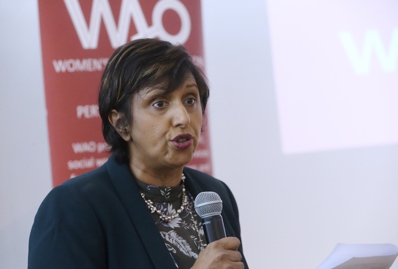 Vice President of WAO Meera Samanther speaks at the launch of the Invisible Women Art Exhibition in Kuala Lumpur March 8, 2018. u00e2u20acu201d Picture by Zuraneeza Zulkifli