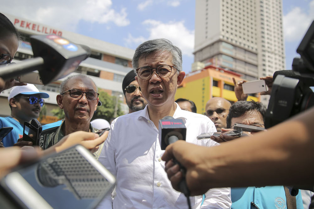 Tian Chua speaks to reporters outside the Sentul Police Station in Kuala Lumpur April 28, 2018. u00e2u20acu201d Picture by Yusof Mat Isa