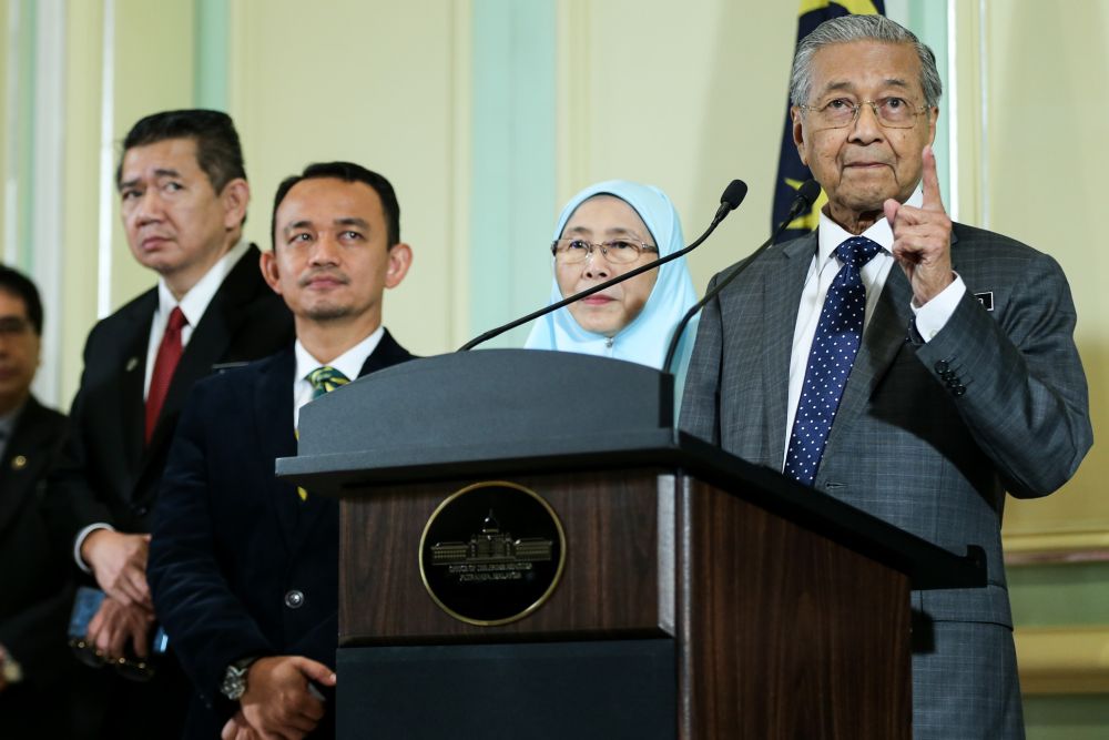 Tun Dr Mahathir Mohamad speaks at a press conference after chairing the weekly Cabinet meeting at Kompleks Perdana Putra in Putrajaya June 6, 2018. u00e2u20acu2022 Picture by Ahmad Zamzahuri