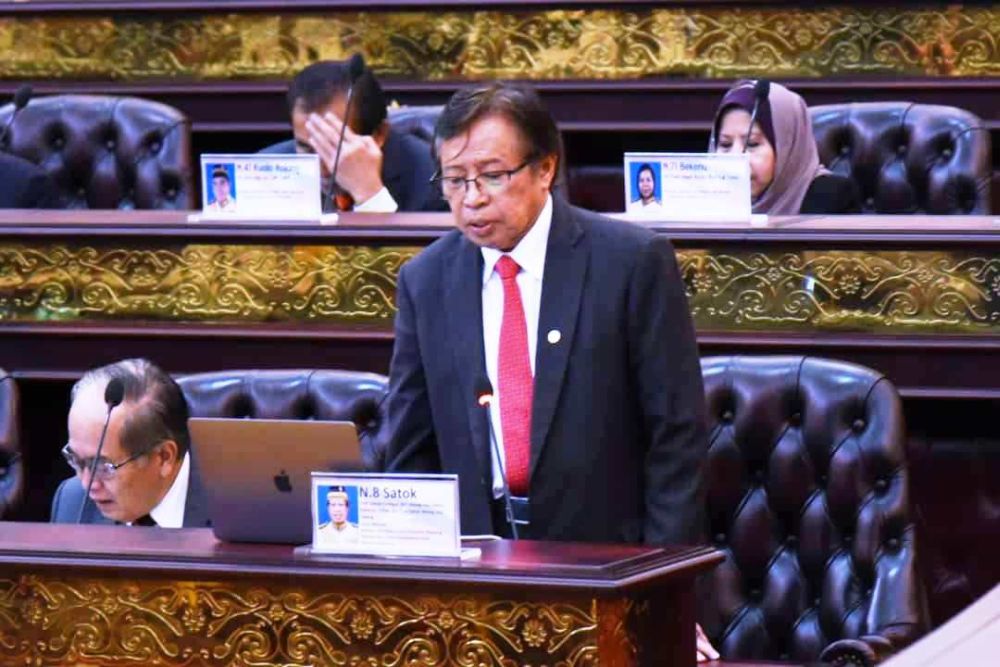 Sarawak Chief Minister Datuk Patinggi Abang Johari Openg winding up his speech at the Sarawak State Assembly July 18, 2018. — Picture by Sulok Tawie