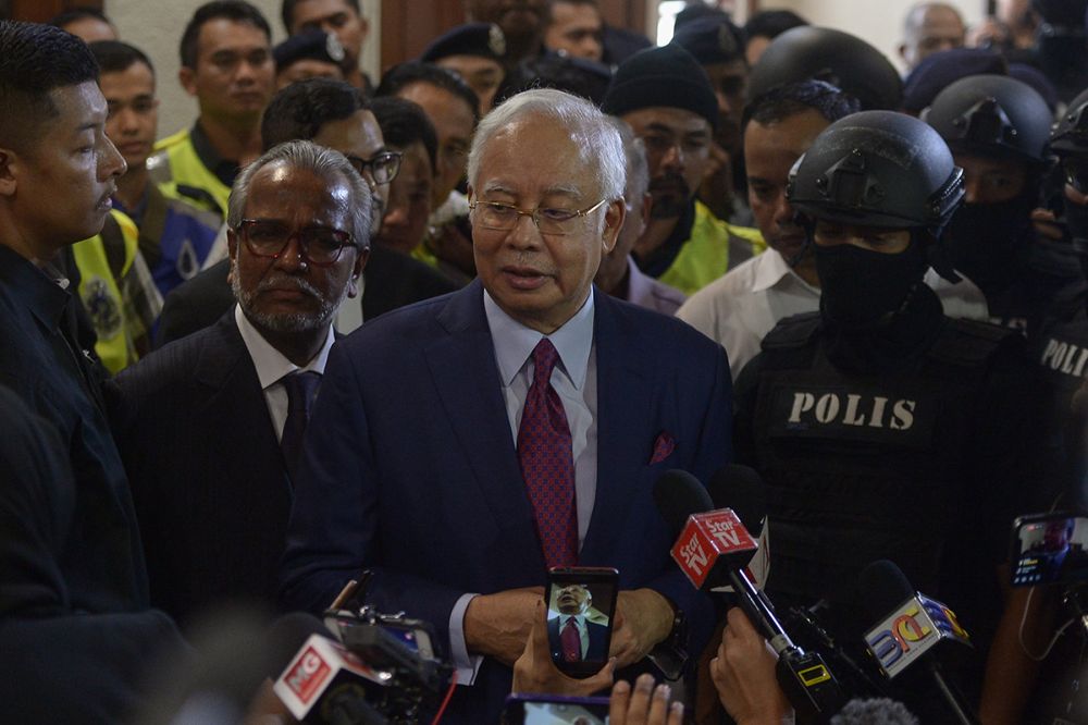 Datuk Seri Najib Razak speaks during a press conference before leaving the KL High Court, July 4, 2018. u00e2u20acu2022 Picture by Mukhriz Hazim