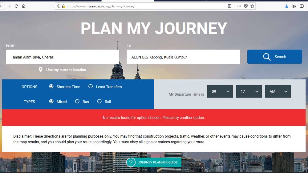 A screengrab of the Prasarana website.