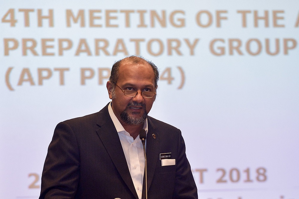 Communication and Multimedia Minister Gobind Singh Deo speaks during the 4th Meeting of the Asia-Pacific Telecommunity Preparatory Group at the Grand Hyatt hotel in Kuala Lumpur August 27, 2018. u00e2u20acu201d Picture by Mukhriz Hazim