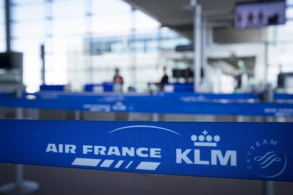 The logo of Air France-KLM in Terminal 2E at Roissy-Charles de Gaulle Airport, north of Paris, August 6, 2018. u00e2u20acu201d AFP pic