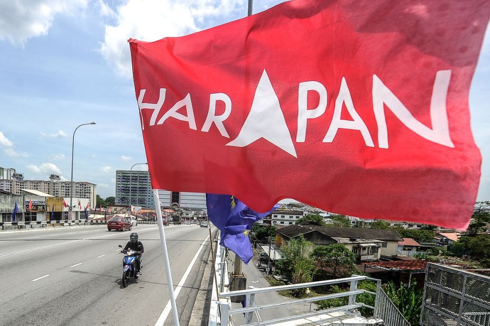 A Pakatan Harapan flag is seen along Jalan Sg Chua in Balakong August 23, 2018. — Picture by Shafwan Zaidon