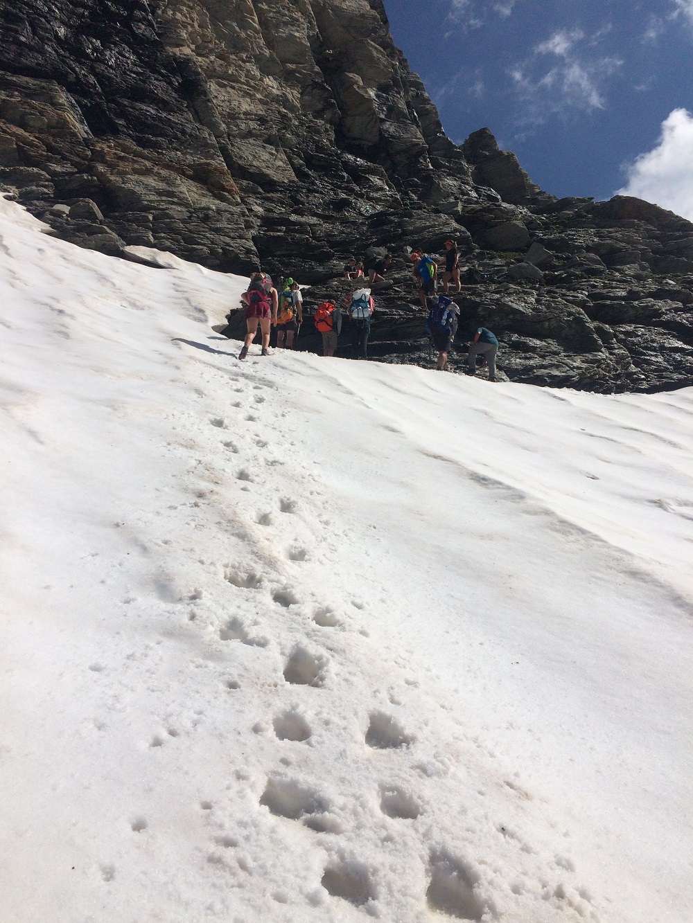 The steepest snowbanks were tackled through gritted teeth, not looking down and placing our feet in the holes left by earlier walkers.  