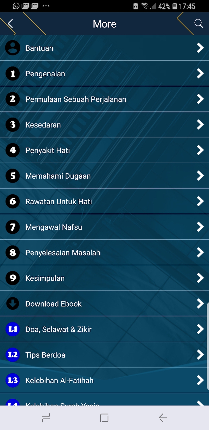 The options menu for the Jakim-endorsed app.