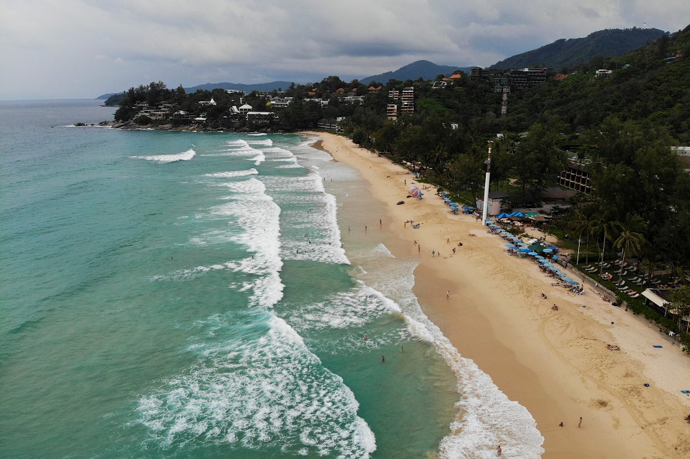 This aerial picture taken on October 11, 2018, shows tourists enjoying at the Kata Noi Beach in Phuket. u00e2u20acu201d AFP pic          