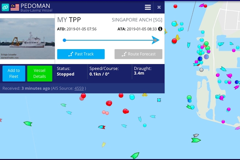 Screen capture of MarineTraffic showing MV Pedoman's position. 