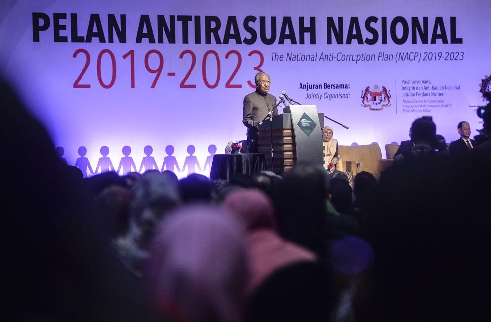 Prime Minister Tun Dr Mahathir Mohamad delivers his speech during the launch of the National Anti-Corruption Plan in Putrajaya, January 29, 2019. u00e2u20acu201d Picture by Shafwan Zaidon