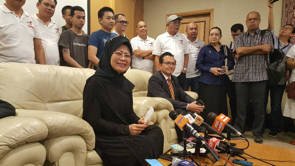 Sarawak Minister of Welfare, Community Wellbeing, Women, Family and Childhood Development Datuk Seri Fatimah Abdullah speaks to reporters, February 17, 2019. — Picture by Sulok Tawie