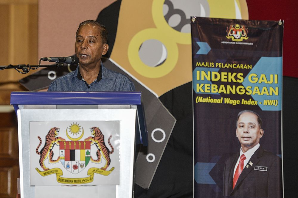 Human Resources Minister M. Kulasegaran speaks during launch of National Wage Index in Putrajaya February 19, 2019. u00e2u20acu2022 Picture by Miera Zulyana