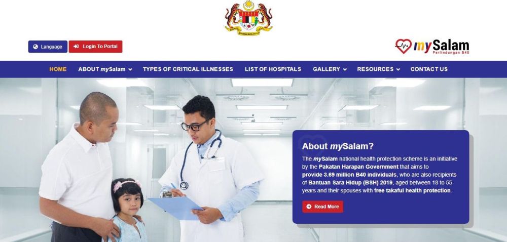 A screenshot of the MySalam health insurance website.