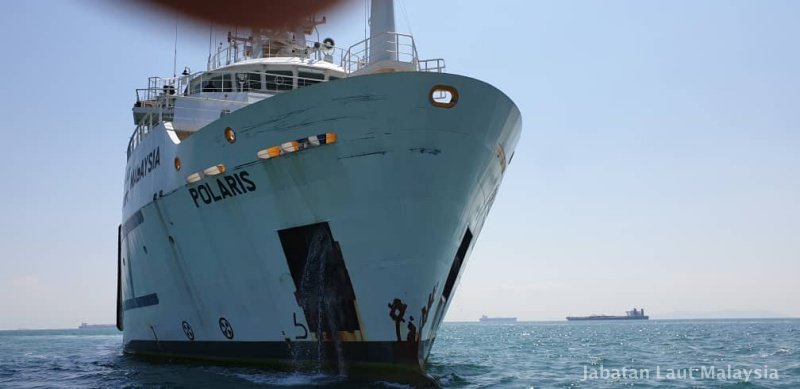 MV Polaris is seen after the collision February 9, 2019. u00e2u20acu201d Picture courtesy of the Malaysian Marine Department