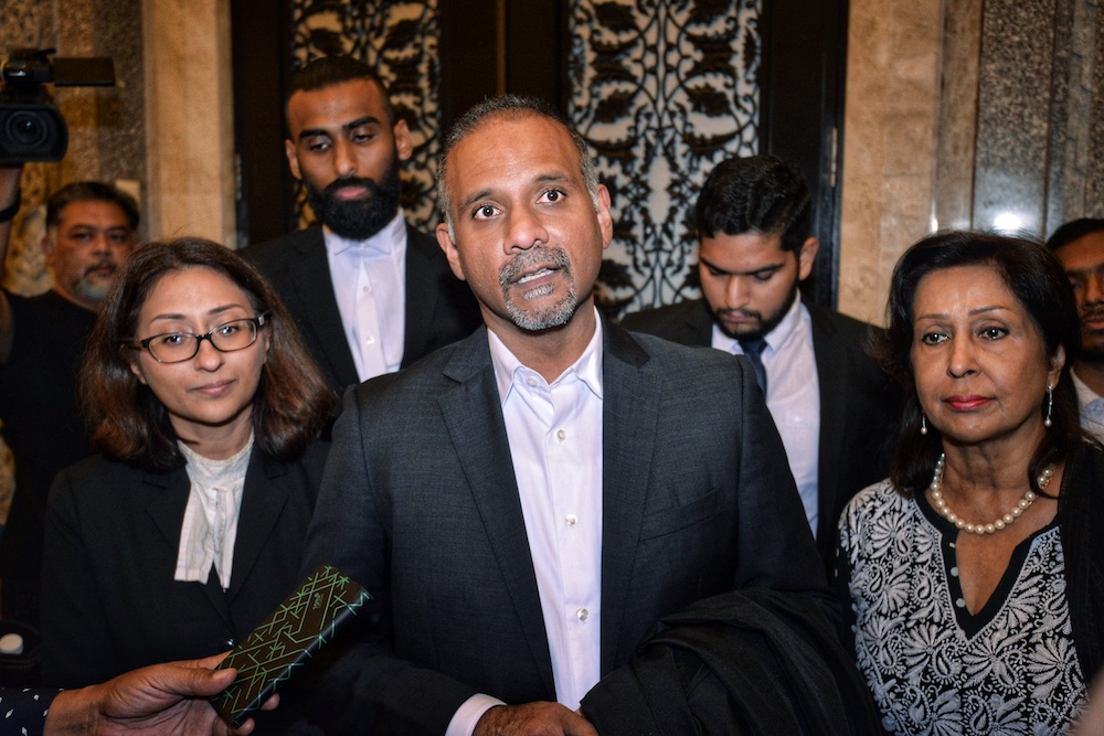 Lawyers Sangeet Kaur Deo, Ramkarpal Singh and Karpal Singhu00e2u20acu2122s widow Gurmit Kaur speak to reporters at the Federal Court in Putrajaya March 29, 2019. u00e2u20acu201d Picture by Shafwan Zaidon 