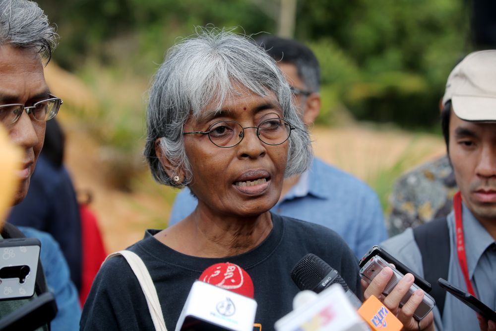 PSM central committee member R. Mohanarani speaks to reporters during a visit to Kledang Hill March 7, 2019. u00e2u20acu2022 Picture by Farhan Najib