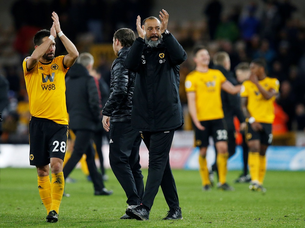 Wolverhampton Wanderers manager Nuno Espirito Santo applauds fans after the match against Manchester United at the Molineux Stadium in Wolverhampton April 2, 2019. u00e2u20acu201d Reuters pic