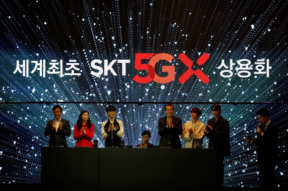 Park Jung-ho, CEO of SK Telecom, attends a launching ceremony for its 5G service, in Seoul April 3, 2019. u00e2u20acu201d Reuters pic