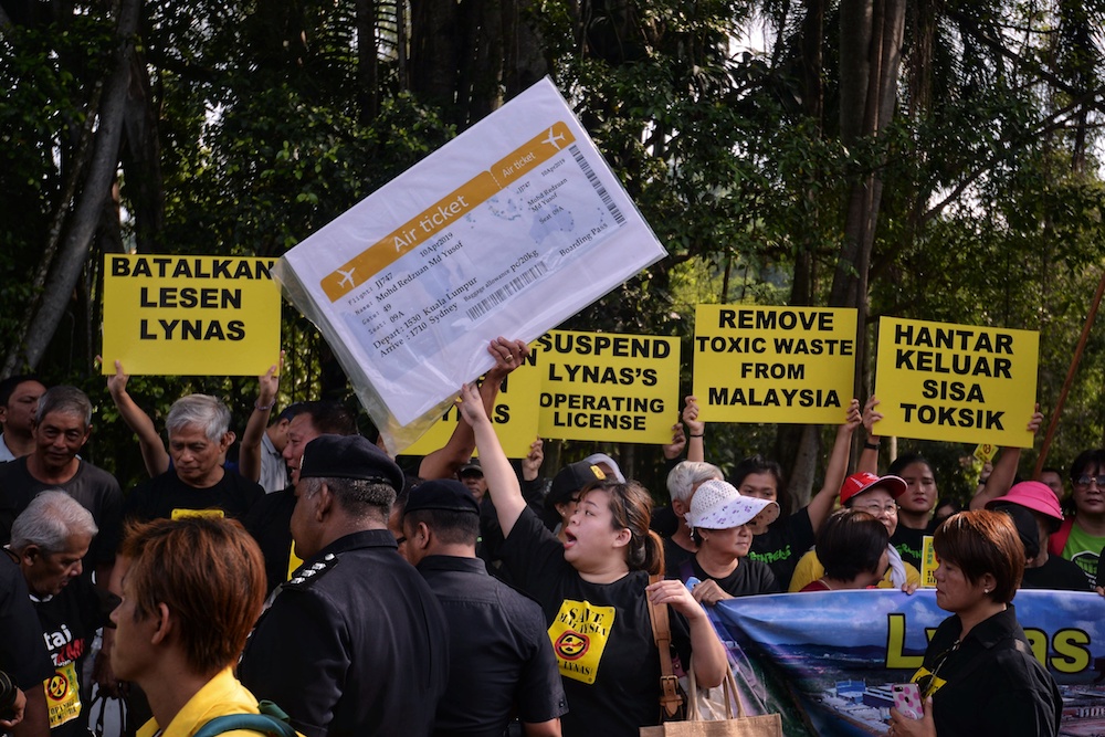 Anti-Lynas demonstrators rally in front of Parliament compound in Kuala Lumpur April 10, 2019. u00e2u20acu201d Picture by Shafwan Zaidon