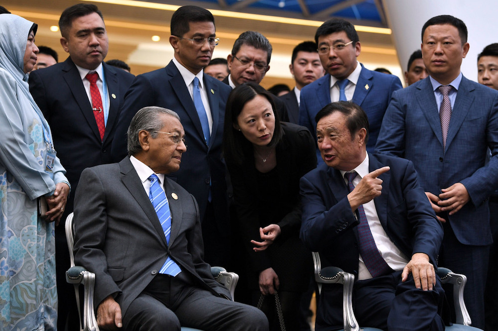 Prime Minister Tun Dr Mahathir Mohamad meets Huawei founder Ren Zhengfei at the Huawei Beijing Research Centre in Beijing April 25, 2019. u00e2u20acu201d Bernama pic