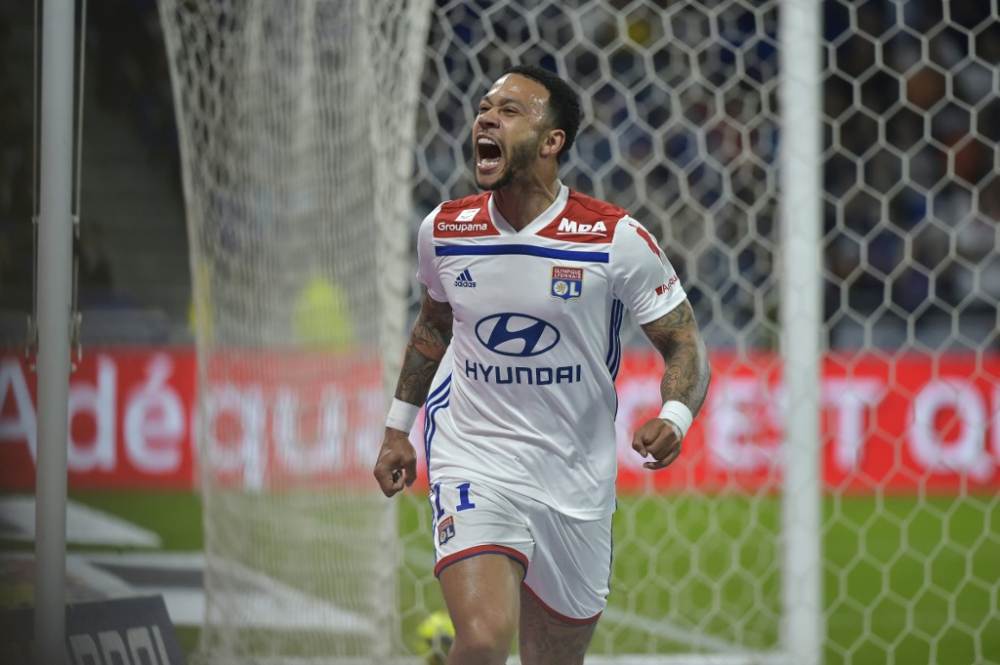 Lyon's Memphis Depay celebrates after scoring a goal against Angers at the Groupama Stadium in Decines-Charpieu, near Lyon April 19, 2019. u00e2u20acu2022 AFP pic