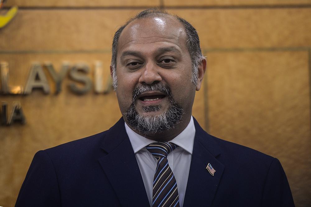 Minister of Communications and Multimedia Gobind Singh Deo speaks during a press conference at Parliament on April 11, 2019. u00e2u20acu2022 Picture by Miera Zulyana