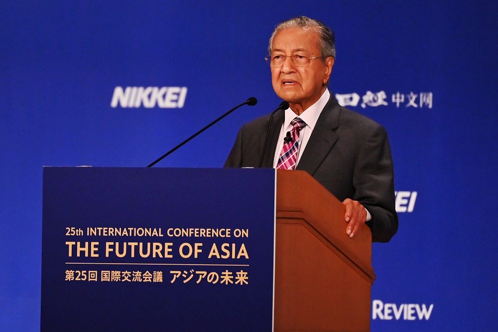 Prime Minister Tun Dr Mahathir Mohamad speaks at the 25th International Conference on The Future of Asia in Tokyo May 30, 2019. u00e2u20acu201d AFP pic