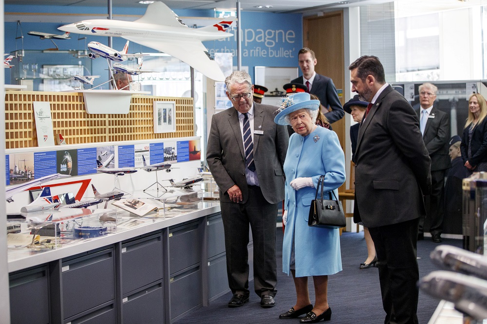 Britainu00e2u20acu2122s Queen Elizabeth looks exhibits in the Heritage Centre during her visit to the headquarters of British Airways, as British Airways mark their centenary year, in Heathrow, west London May 23, 2019. u00e2u20acu201d Reuters pic         